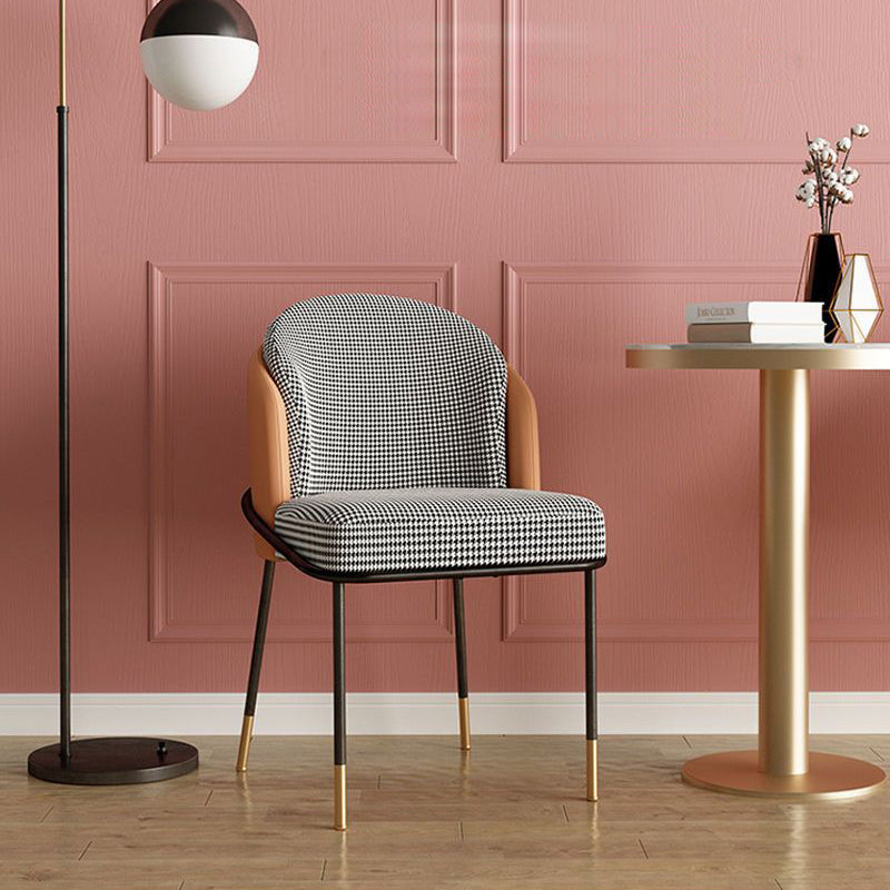 Modern Leather Fabric Curved Dining Chair — Kilobird Check Seat + Orange Backrest