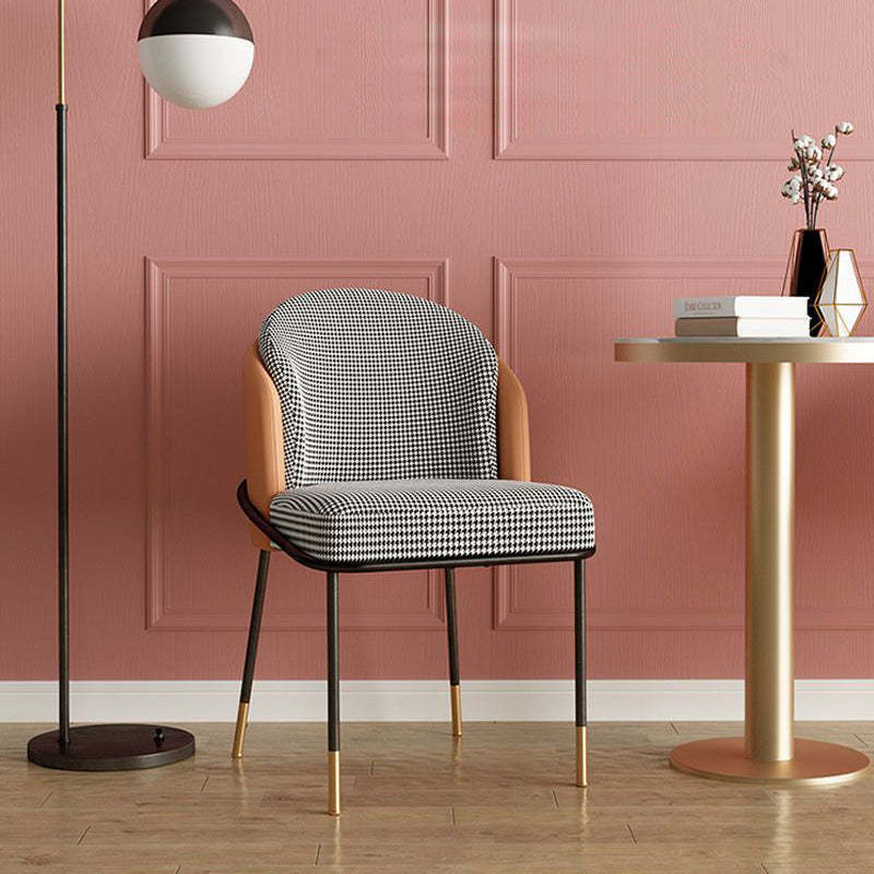 Modern Leather Fabric Curved Dining Chair — Kilobird Check Seat + Orange Backrest