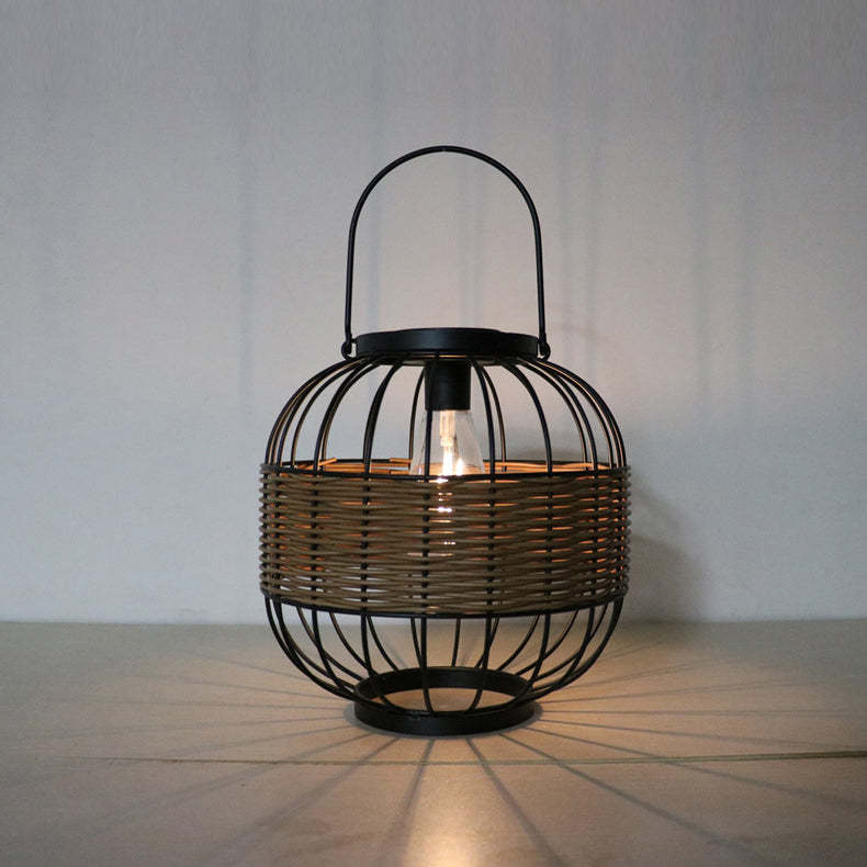Vintage Rattan Iron Ball Outdoor Light