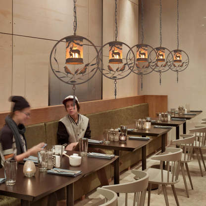Vintage Trapezoid Animal Iron Pendant Light