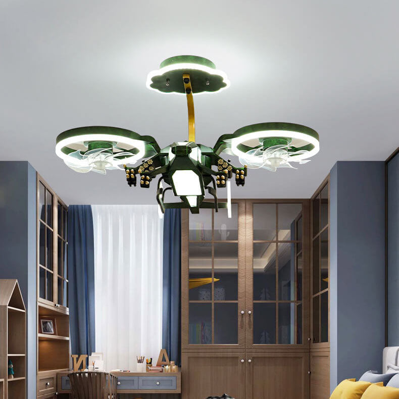 Modern Helicopter Mount Ceiling Fan Light — Green / 110V-120V For US/CA / Infinitely Dimmable