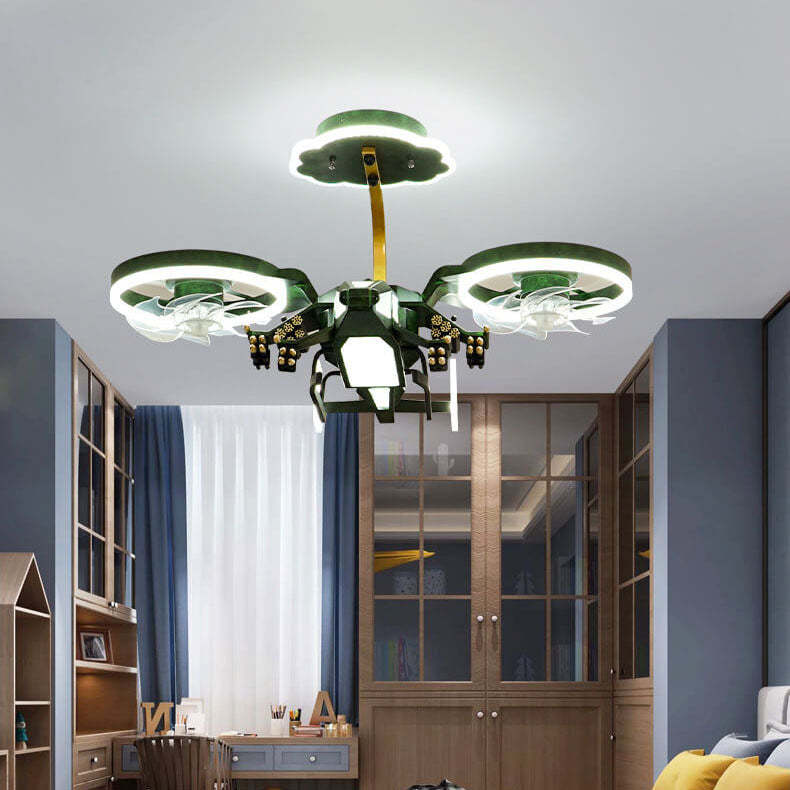 Modern Helicopter Mount Ceiling Fan Light — Green / 110V-120V For US/CA / Infinitely Dimmable