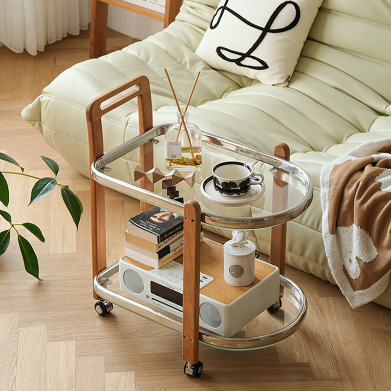 Minimalist Wood Glass Swivel Trolley End Table