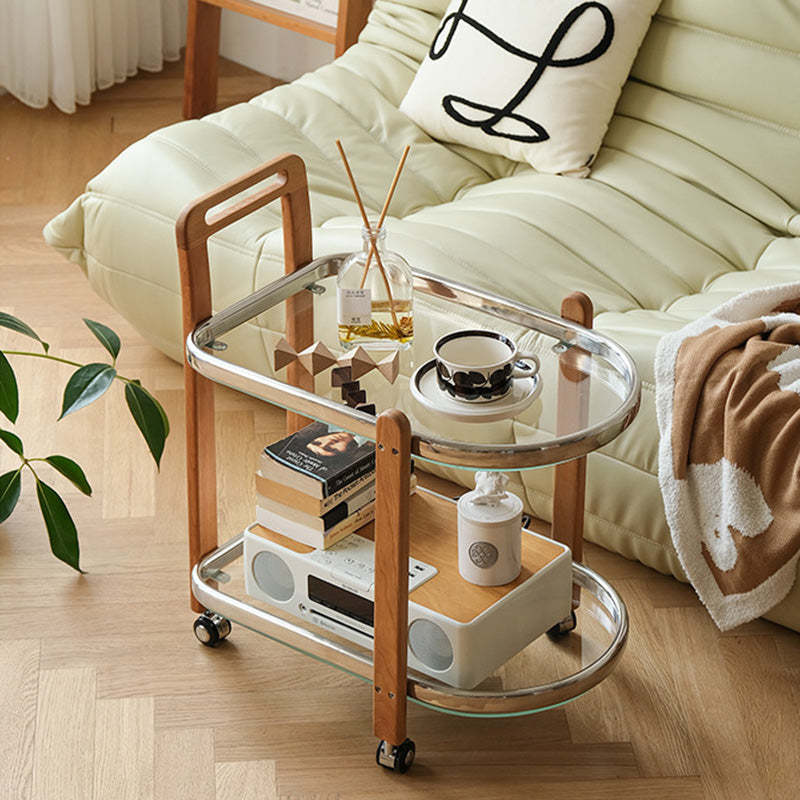 Minimalist Wood Glass Swivel Trolley End Table