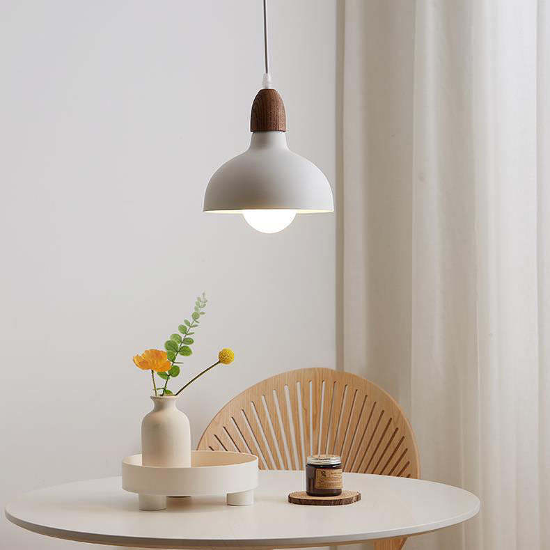 Japanese Solid Wood Dome Pendant Light