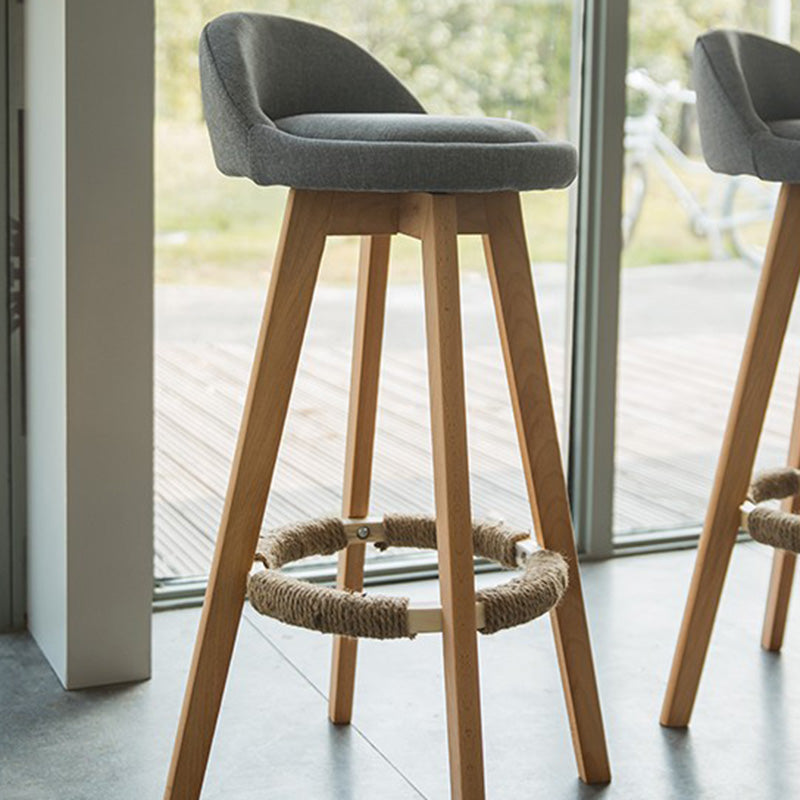 Vintage Round Fabric Wood Swivel Bar Stool