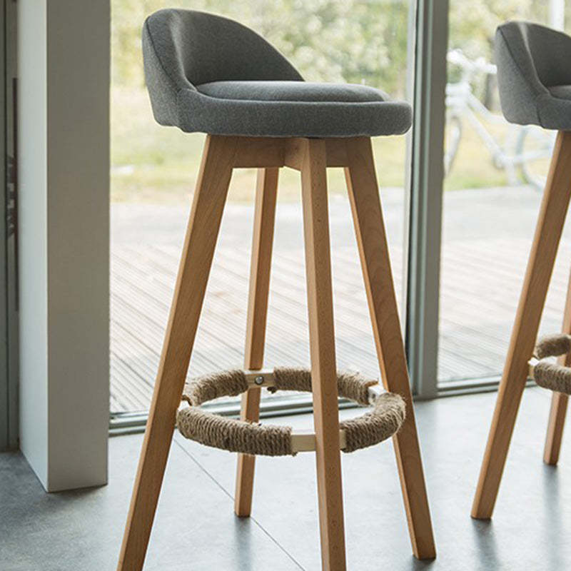 Vintage Round Fabric Wood Swivel Bar Stool