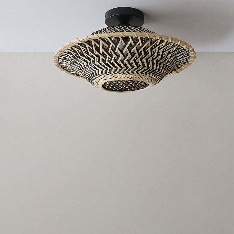 Chinese Zen Bamboo Flying Saucer Ceiling Light