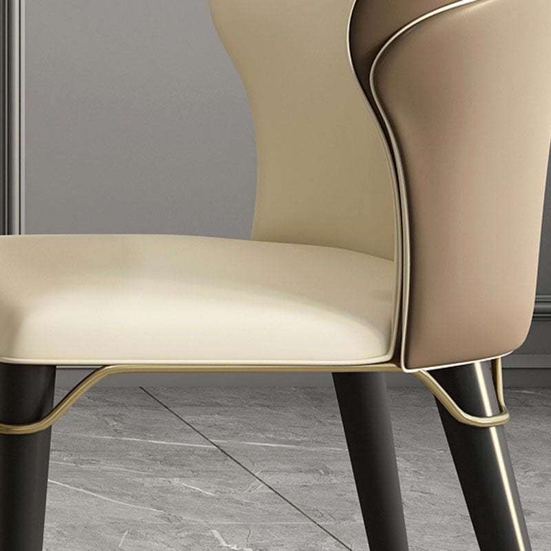Contemporary Leather Wood Steel Dining Chair