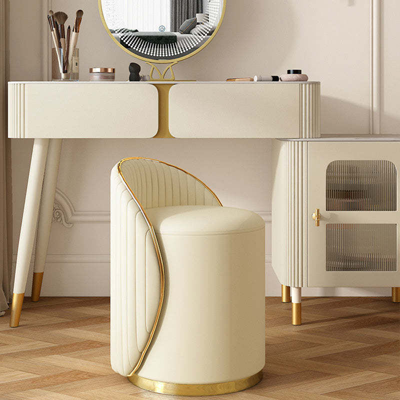 Minimalist Cylinder Iron Leather Vanity Stool