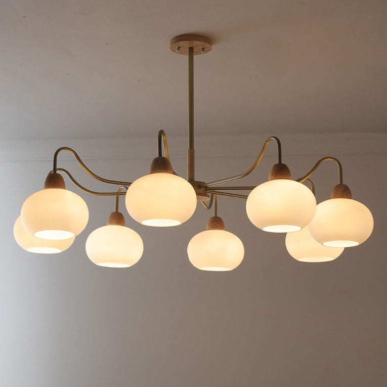 Nordic Japanese Glass Round Wood Chandelier
