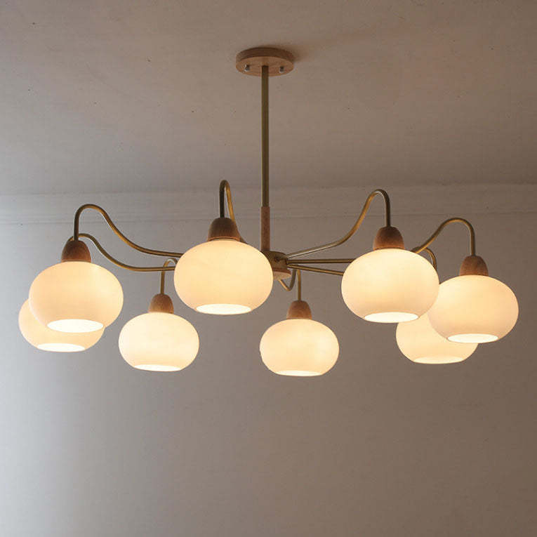 Nordic Japanese Glass Round Wood Chandelier