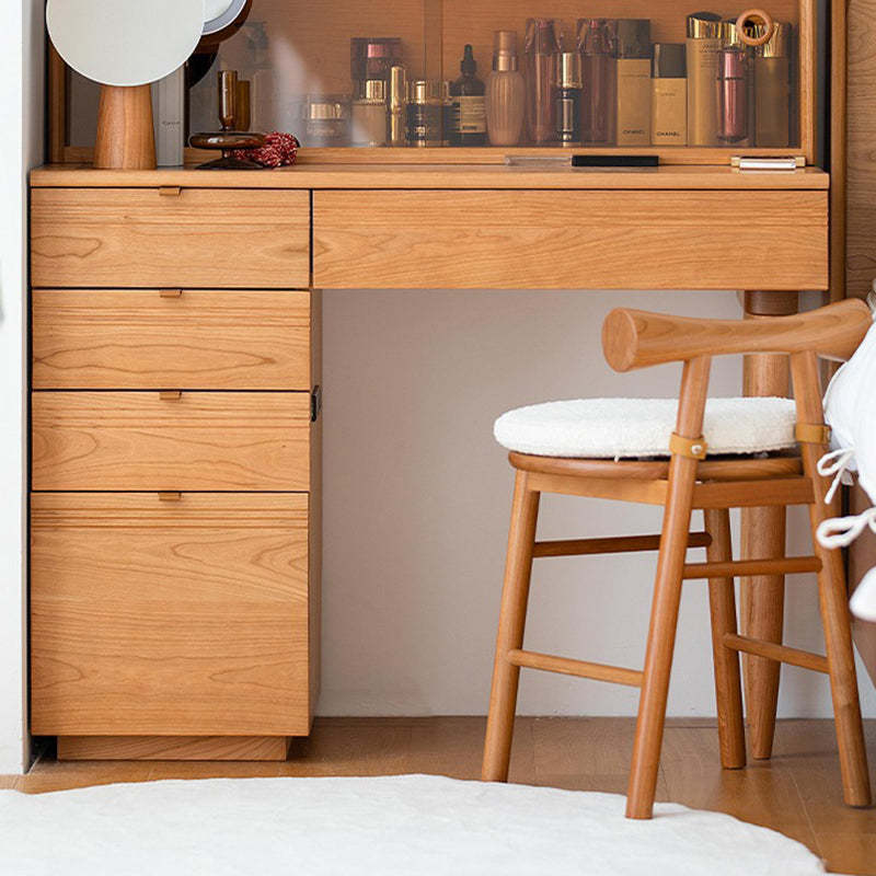 Modern Wood Lambswool Round Vanity Stool