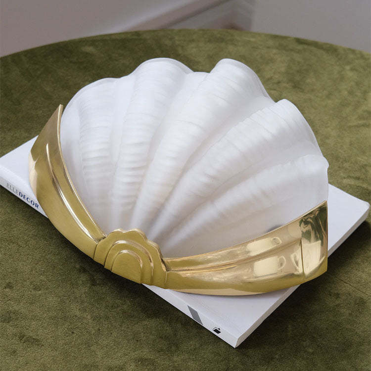 Art Deco Shell Brass Glass Wall Sconce