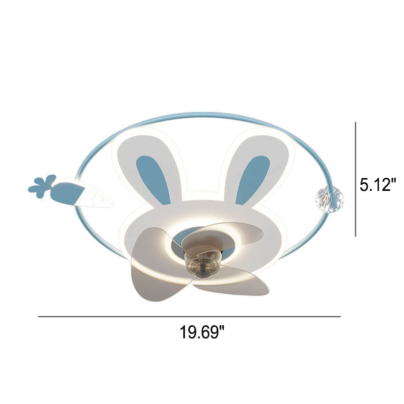 Cartoon Bunny Carrot LED Flush Mount Ceiling Fan Light