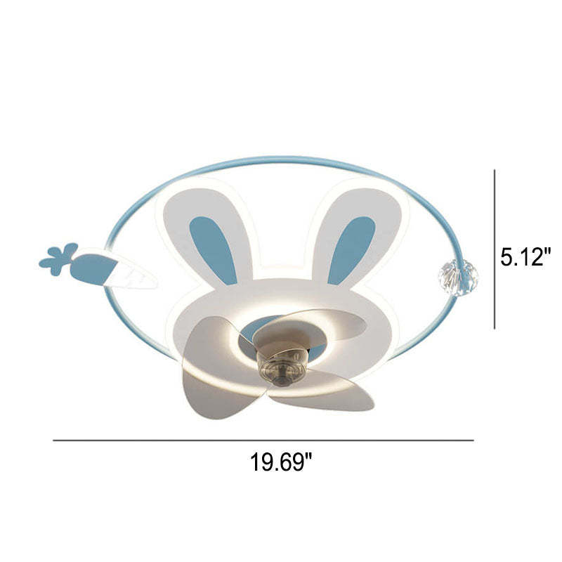Cartoon Bunny Carrot LED Flush Mount Ceiling Fan Light