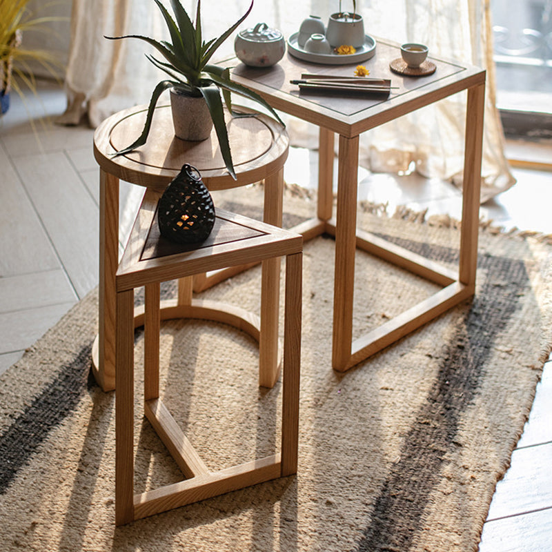 Modern Round Triangle Wood End Table