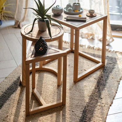 Modern Round Triangle Wood End Table — Square