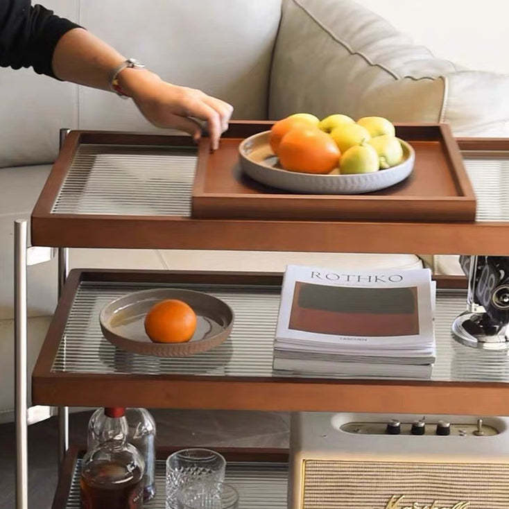 Minimalist Steel Glass Wood End Table