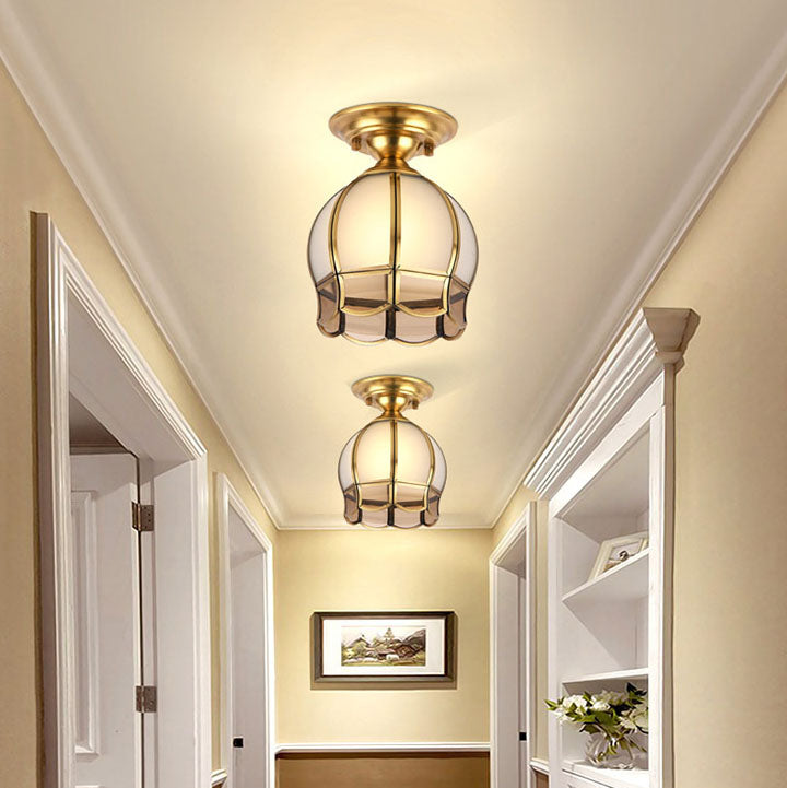 European Brass Glass Cone Ceiling Light — A / 220V-240V For UK/AU
