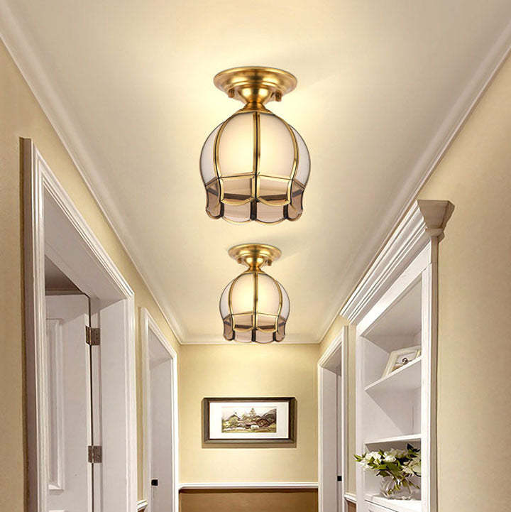 European Brass Glass Cone Ceiling Light — A / 220V-240V For UK/AU