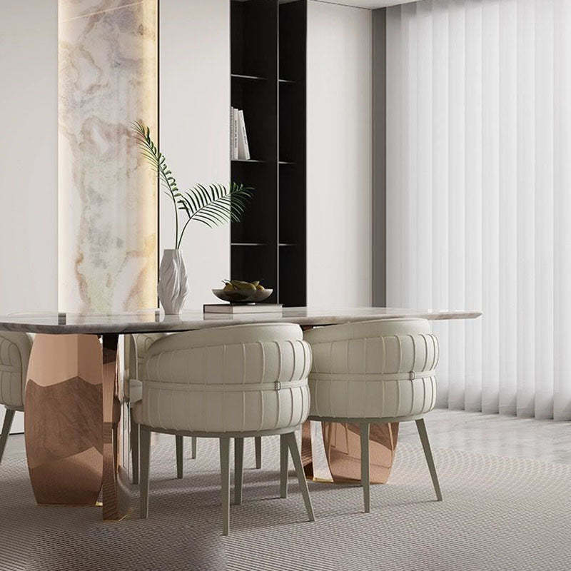 Modern Round Upholstered Leather Steel Dining Chair — Brown