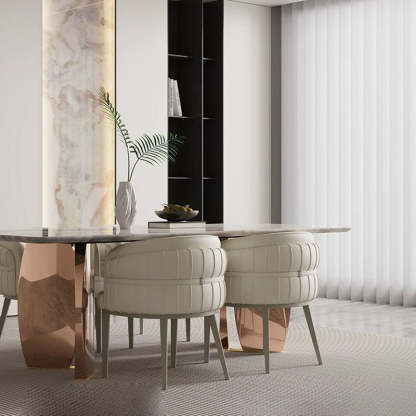 Modern Round Upholstered Leather Steel Dining Chair — Brown