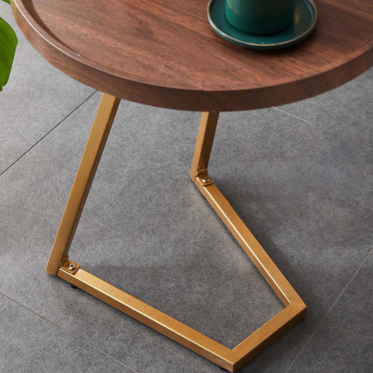 Minimalist Walnut Grain Round Tray End Table