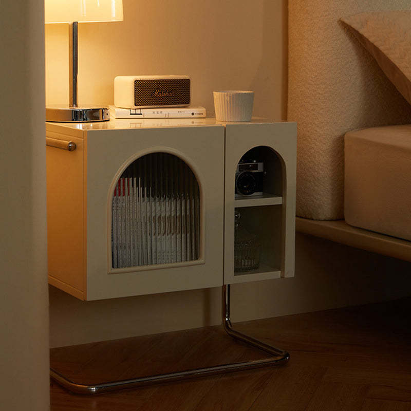 Minimalist Glass Wood Rectangular Nightstand 3-Cabinet
