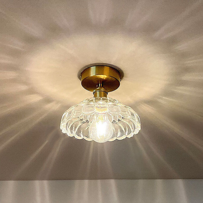 Vintage Brass Glass Dome Ceiling Light