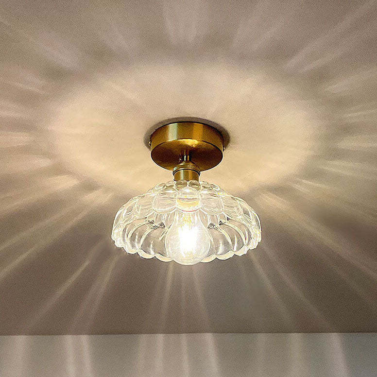 Vintage Brass Glass Dome Ceiling Light