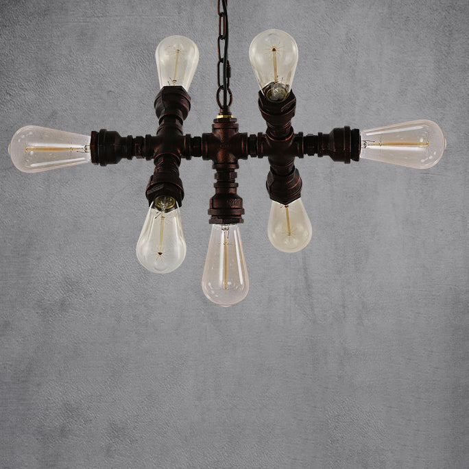 Industrial Iron Water Pipe 7-Light Chandelier