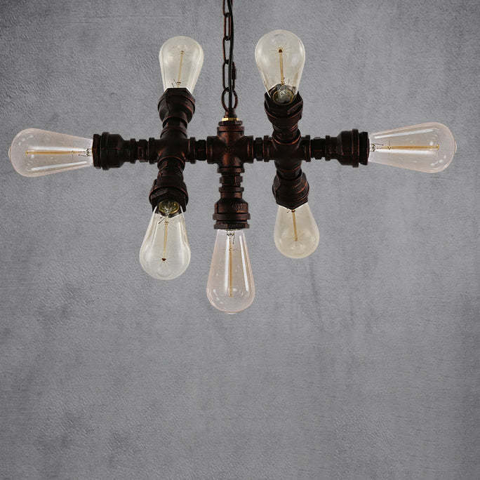 Industrial Iron Water Pipe 7-Light Chandelier