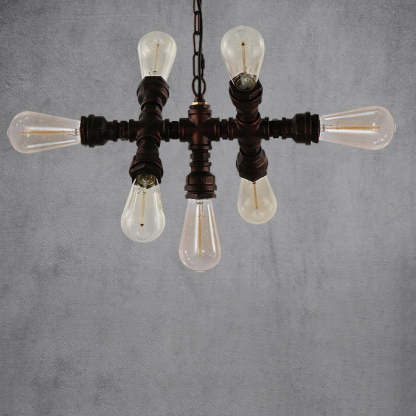 Industrial Iron Water Pipe 7-Light Chandelier