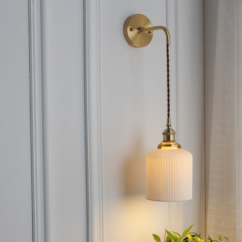 Japanese Retro Cylinder Oval Brass Lucite Wall Sconce