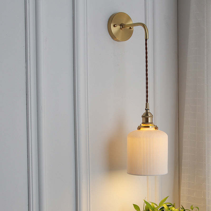 Japanese Retro Cylinder Oval Brass Lucite Wall Sconce