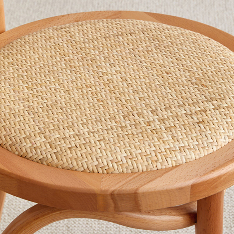Scandinavian Round Rattan Wood Vanity Stool