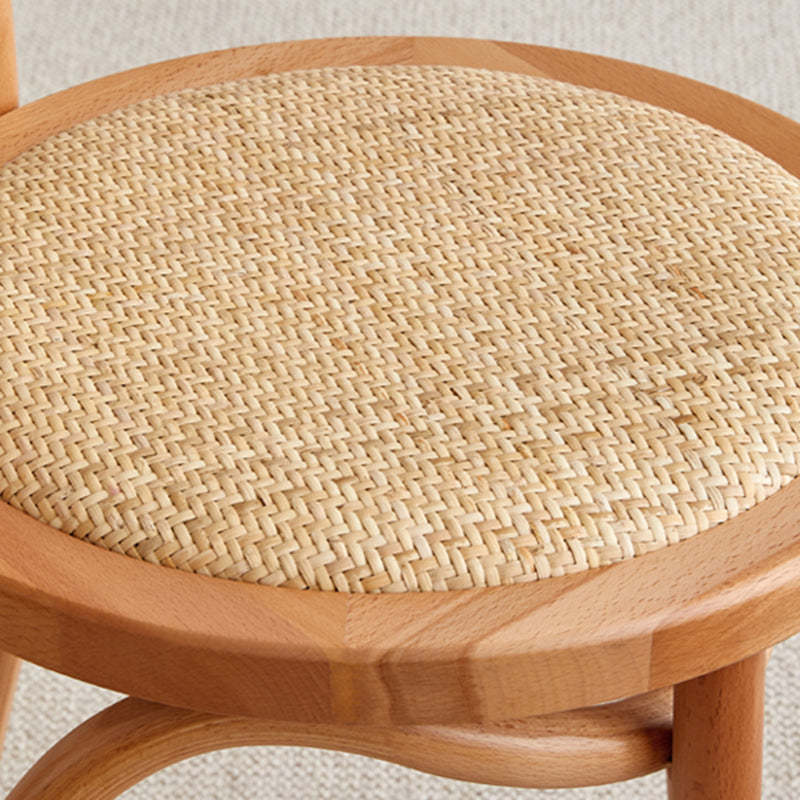 Scandinavian Round Rattan Wood Vanity Stool