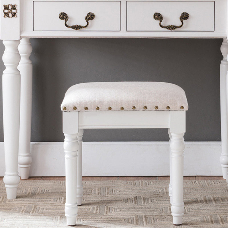 Scandinavian Linen Leather Wood Vanity Stool — Leather + White / White