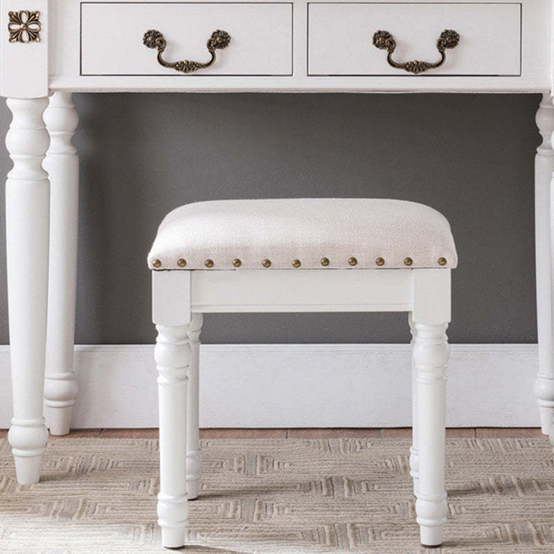 Scandinavian Linen Leather Wood Vanity Stool — Leather + White / White