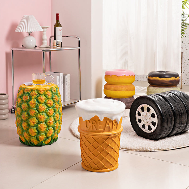 Contemporary Resin Donut Ice Cream Cylindrical Chair — Donut - Pink