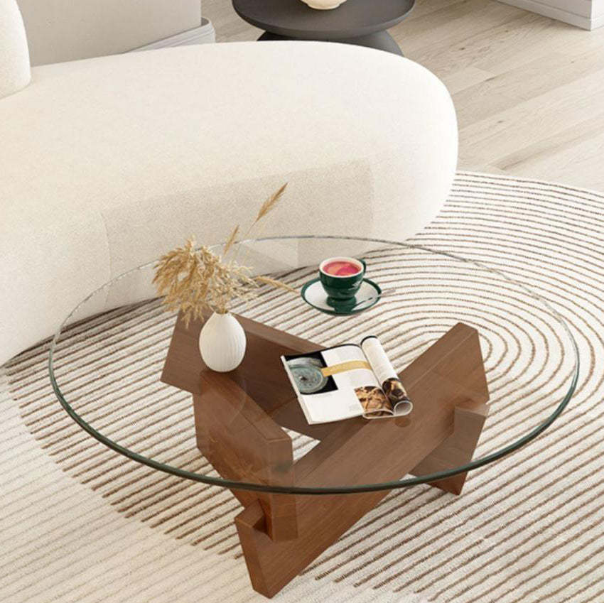 Scandinavian Glass Triangular Wood Coffee Table
