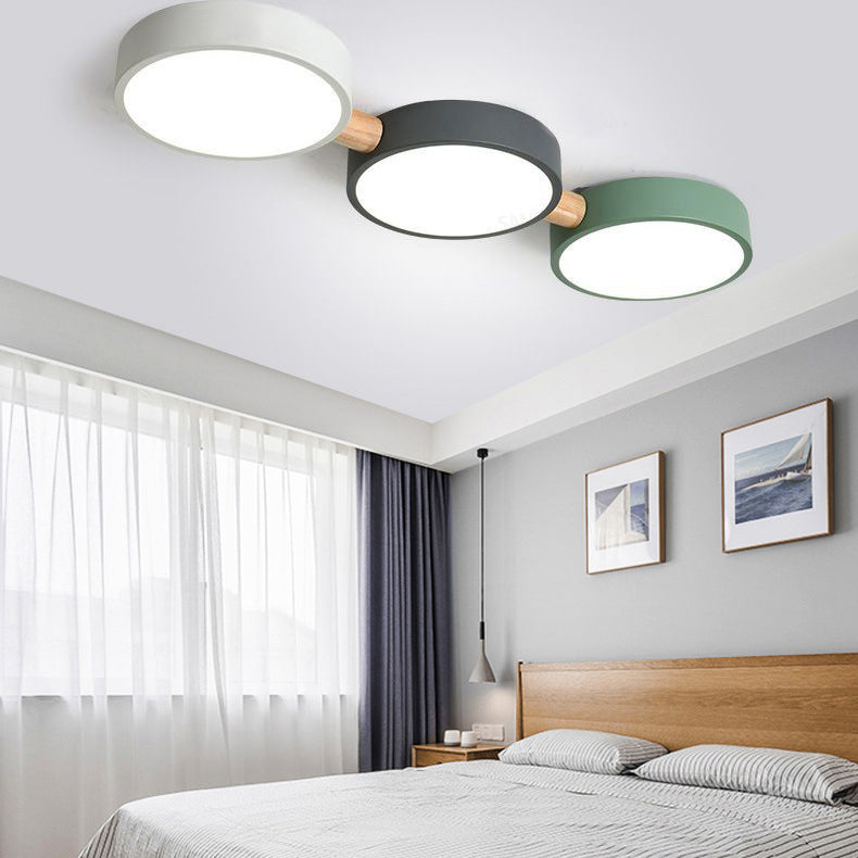 Scandinavian Macaron Iron Geometric Wood LED Flush Light