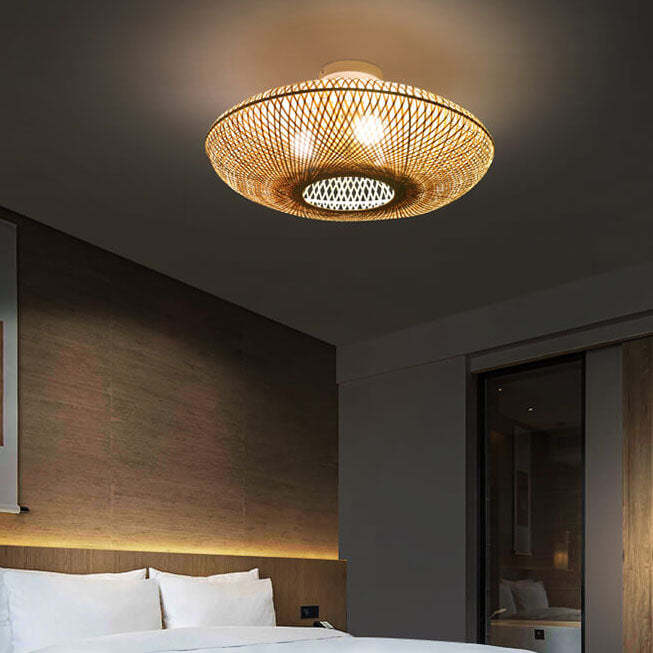 Japanese Bamboo Flying Saucer 3-Light Semi-Flush Light