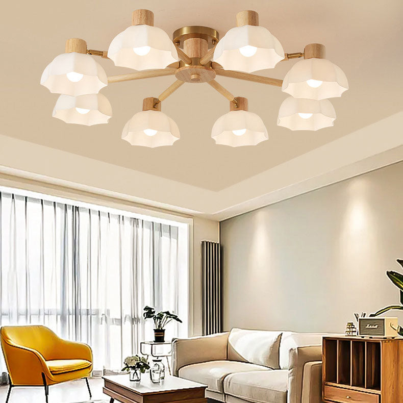 Japanese Wabi-Sabi Rubberwood Glass Flush Light