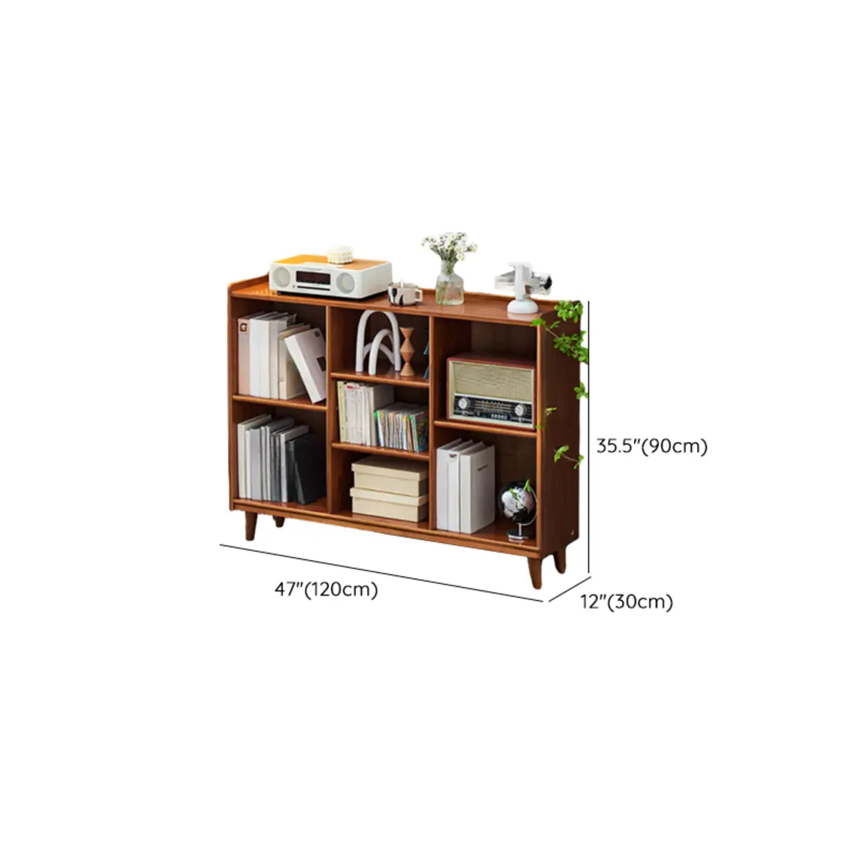 Brown Wood Rectangular Wide Bookcase