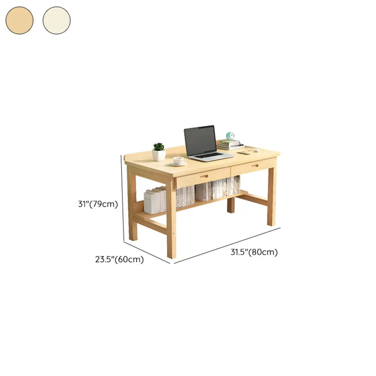 Natural Pine Wood Drawer H-Shape Writing Desk