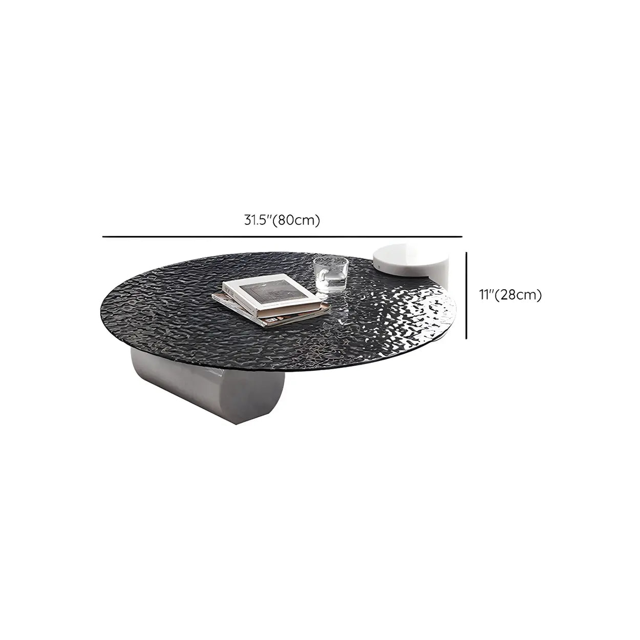 Abstract Black Round Glass Stone-Base Coffee Table