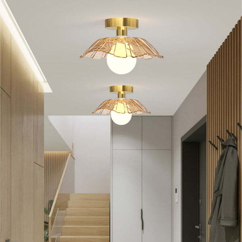Modern Glass Iron Flower 1-Light Semi-Flush Ceiling Light