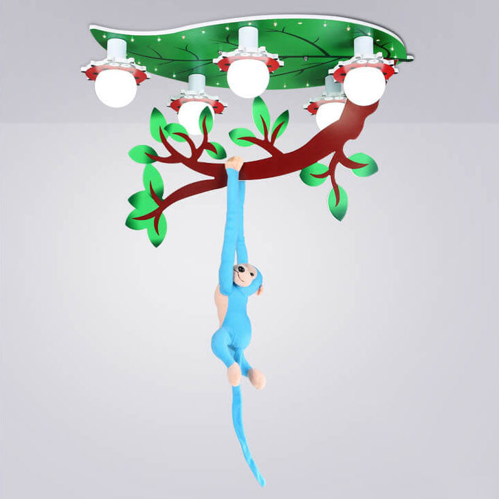 Kids Monkey Leaf Acrylic 5-Light Flush Ceiling Light